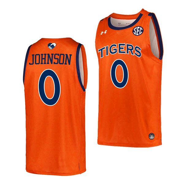 Mens's Auburn Tigers #0 K.D. Johnson 2021-22 Orange College Basketball Game Jersey