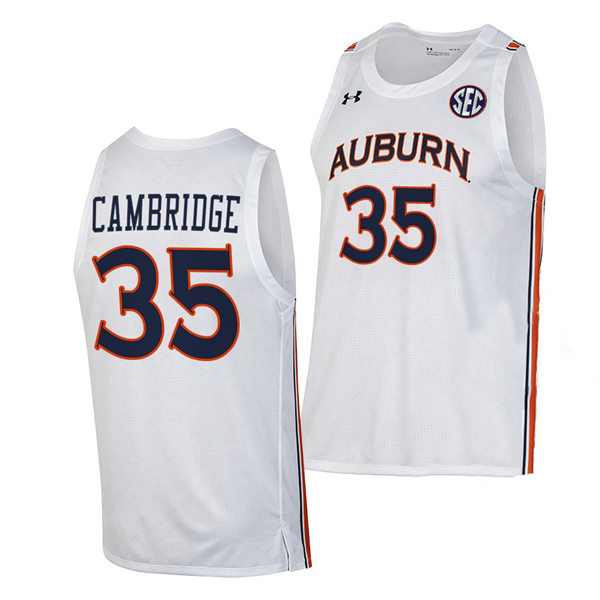 Mens's Auburn Tigers #35 Devan Cambridge 2021-22 White College Basketball Game Jersey