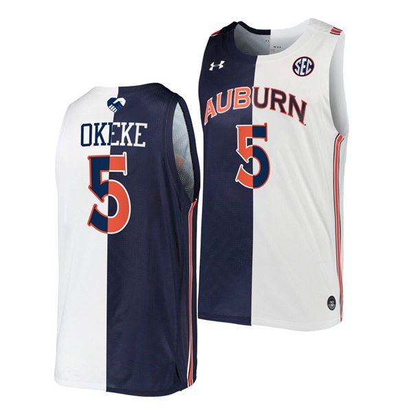 Mens's Auburn Tigers #5 Chuma Okeke Unite As One Navy White Two Tone Split Edition Basketball Jersey
