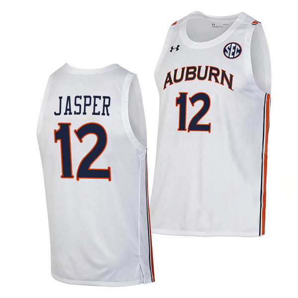 Mens's Auburn Tigers #12 Zep Jasper 2021-22 White College Basketball Game Jersey
