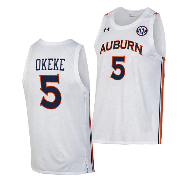 Mens's Auburn Tigers #5 Chuma Okeke  2021-22 White College Basketball Game Jersey