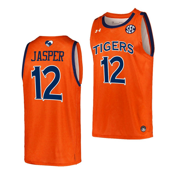 Mens's Auburn Tigers #12 Zep Jasper 2021-22 Orange College Basketball Game Jersey
