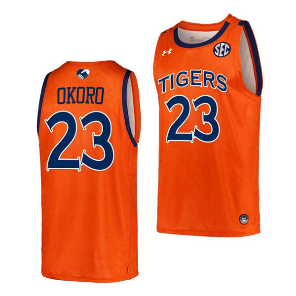 Mens's Auburn Tigers #23 Isaac Okoro 2021-22 Orange College Basketball Game Jersey