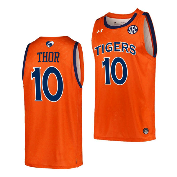 Mens's Auburn Tigers #10 JT Thor 2021-22 Orange College Basketball Game Jersey