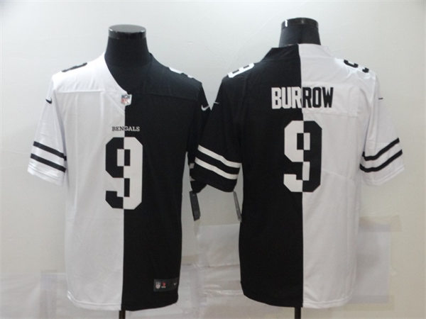 Men's Cincinnati Bengals #9 Joe Burrow Black White Two Tone Split Edition Jersey 