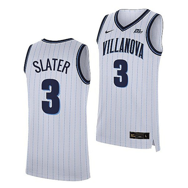 Mens Villanova Wildcats #3 Brandon Slater 2022 Nike White Pinstripe College Basketball Game Jersey 