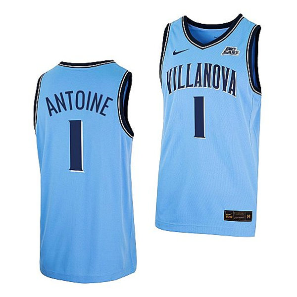 Mens Villanova Wildcats #1 Bryan Antoine 2022 Light Blue College Basketball Game Jersey