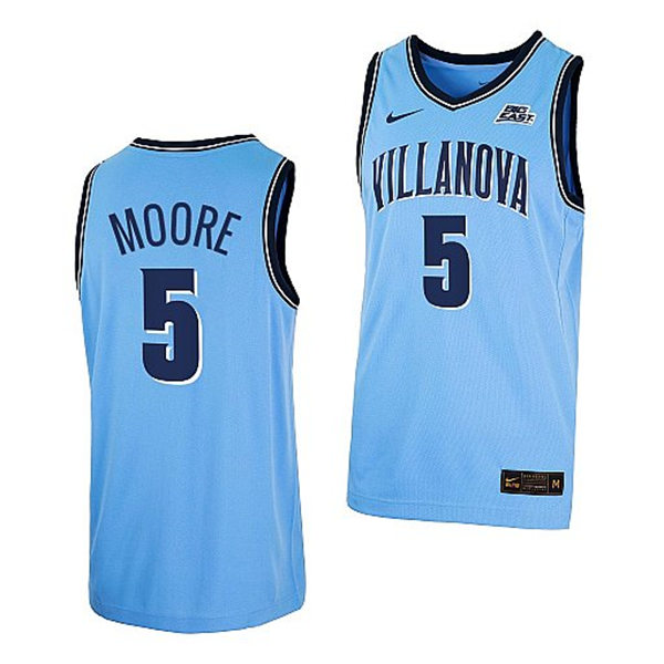 Mens Villanova Wildcats #5 Justin Moore 2022 Light Blue College Basketball Game Jersey