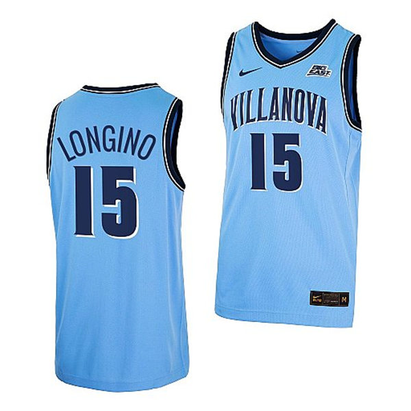 Mens Villanova Wildcats #15 Jordan Longino 2022 Light Blue College Basketball Game Jersey