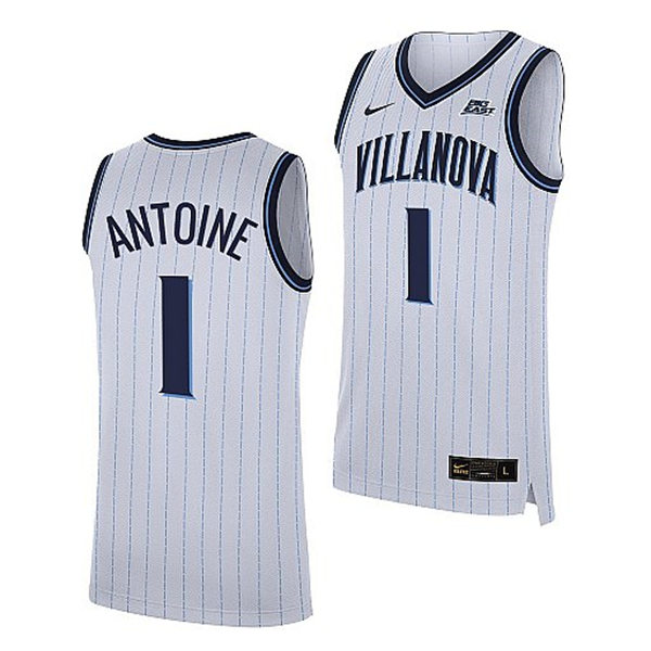 Mens Villanova Wildcats #1 Bryan Antoine 2022 Nike White Pinstripe College Basketball Game Jersey 