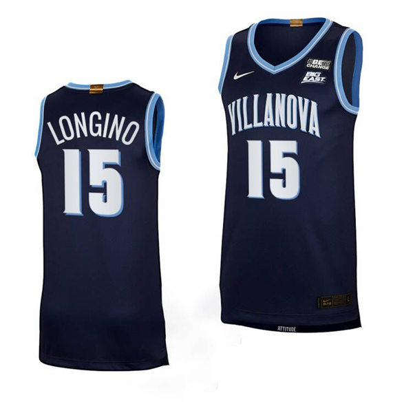 Mens Villanova Wildcats #15 Jordan Longino Nike 2021-22 Navy College Basketball Game Jersey