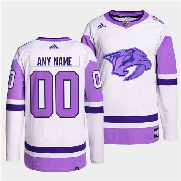 Mens Nashville Predators Custom White Purple Hockey Fights Cancer Jersey