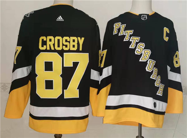 Mens Pittsburgh Penguins #87 Sidney Crosby adidas 2021-22 Black Alternate Throwback Jersey