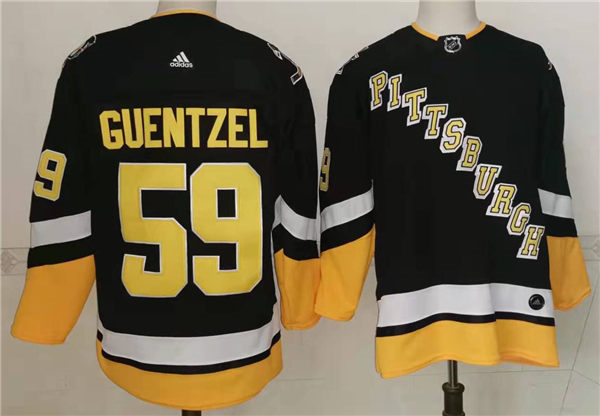 Mens Pittsburgh Penguins #59 Jake Guentzel adidas 2021-22 Black Alternate Throwback Jersey
