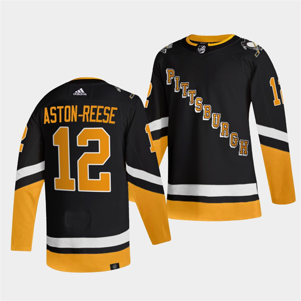 Mens Pittsburgh Penguins #12 Zach Aston-Reese adidas 2021-22 Black Alternate Throwback Jersey