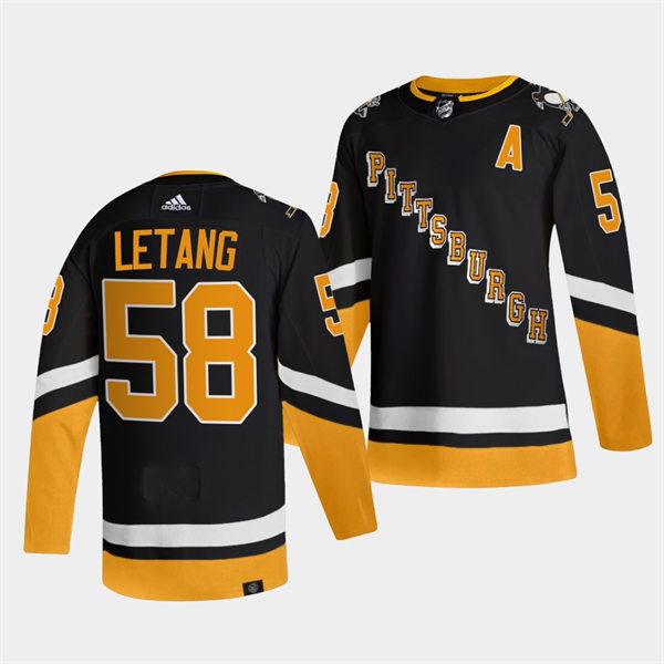 Mens Pittsburgh Penguins #58 Kris Letang adidas 2021-22 Black Alternate Throwback Jersey