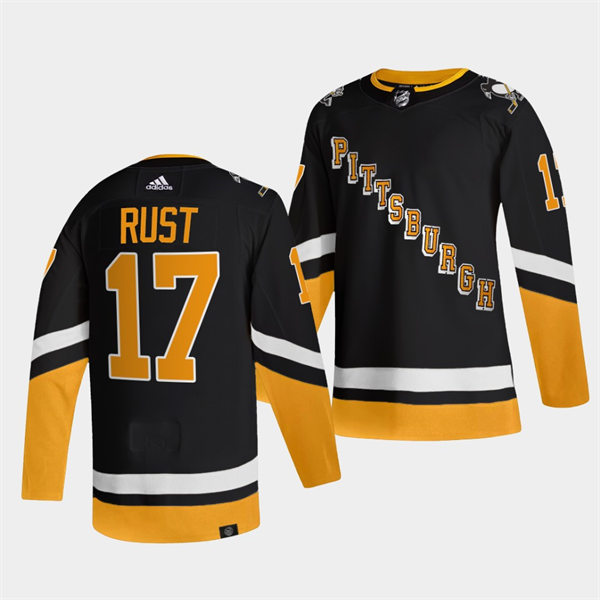 Mens Pittsburgh Penguins #17 Bryan Rust adidas 2021-22 Black Alternate Throwback Jersey