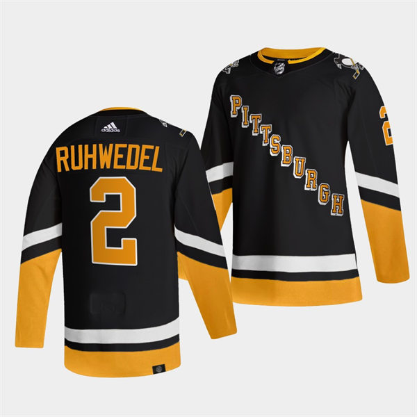 Mens Pittsburgh Penguins #2 Chad Ruhwedel adidas 2021-22 Black Alternate Throwback Jersey
