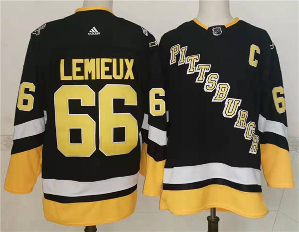 Mens Pittsburgh Penguins retired Player #66 Mario Lemieux adidas 2021-22 Black Alternate Throwback Jersey