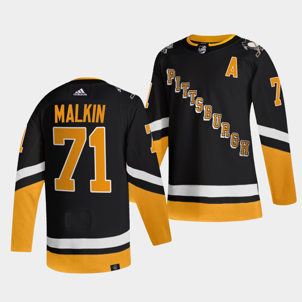 Mens Pittsburgh Penguins #71 Evgeni Malkin 2021-22 Black Alternate Throwback Jersey