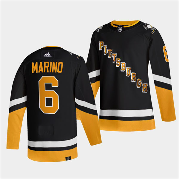 Mens Pittsburgh Penguins #6 John Marino adidas 2021-22 Black Alternate Throwback Jersey