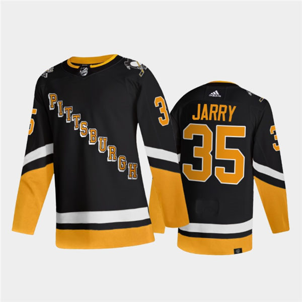Mens Pittsburgh Penguins #35 Tristan Jarry adidas 2021-22 Black Alternate Throwback Jersey
