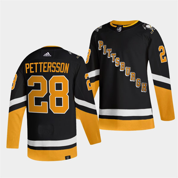 Mens Pittsburgh Penguins #28 Marcus Pettersson adidas 2021-22 Black Alternate Throwback Jersey
