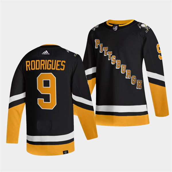 Mens Pittsburgh Penguins #9 Evan Rodrigues 2021-22 Black Alternate Throwback Jersey