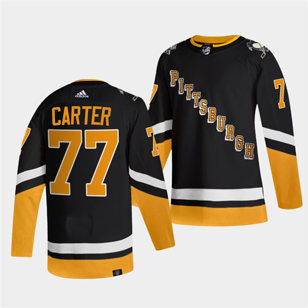 Mens Pittsburgh Penguins #77 Jeff Carter adidas 2021-22 Black Alternate Throwback Jersey