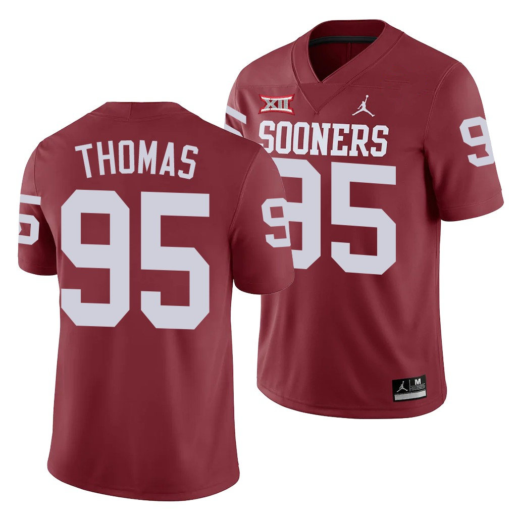 Men Oklahoma Sooners #95 Isaiah Thomas Crimson Jordan College Football Game Jersey