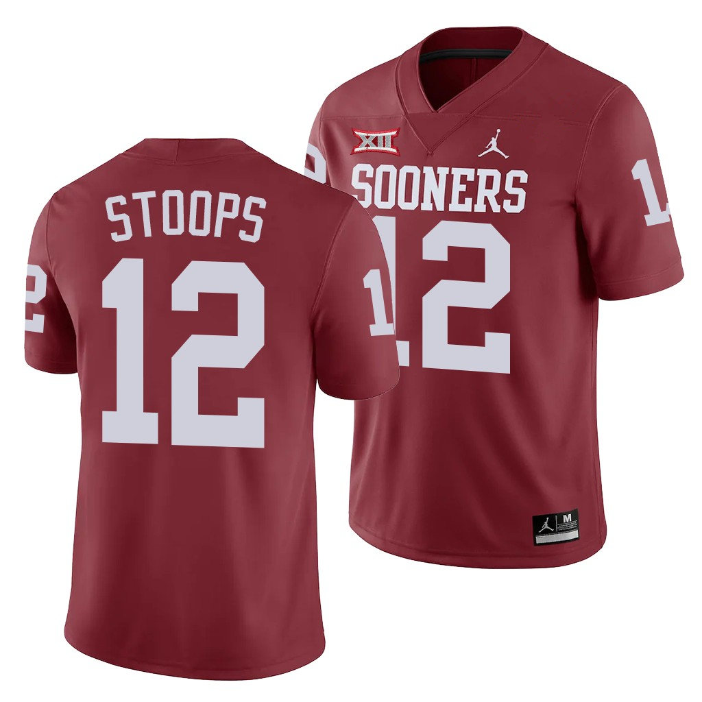 Men Oklahoma Sooners #12 Drake Stoops Crimson Jordan College Football Game Jersey