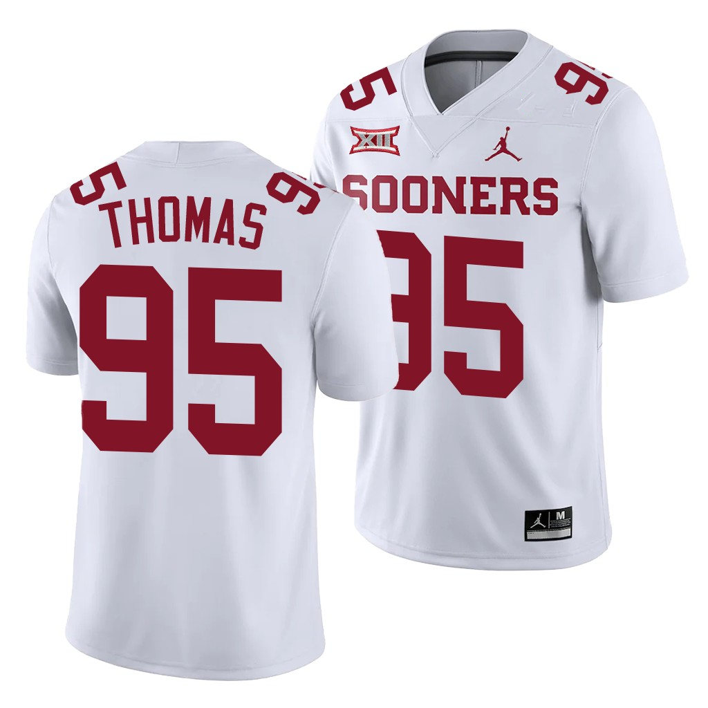 Men Oklahoma Sooners #95 Isaiah Thomas White Jordan College Football Game Jersey