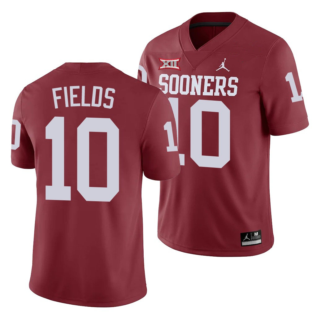 Men Oklahoma Sooners #10 Pat Fields Crimson Jordan College Football Game Jersey