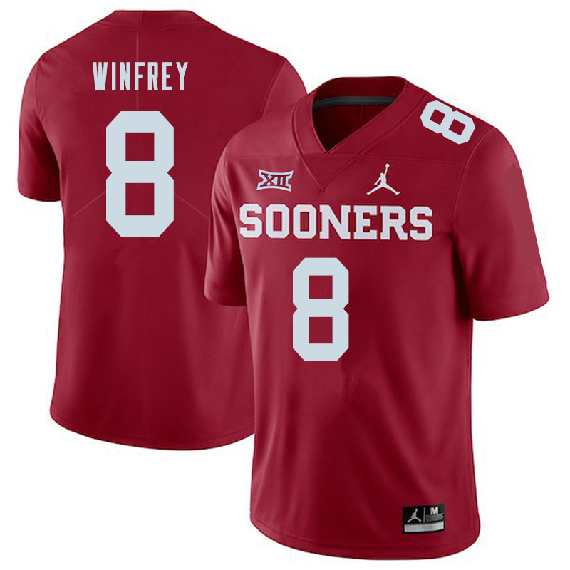 Men Oklahoma Sooners #8 Perrion Winfrey Crimson Jordan College Football Game Jersey