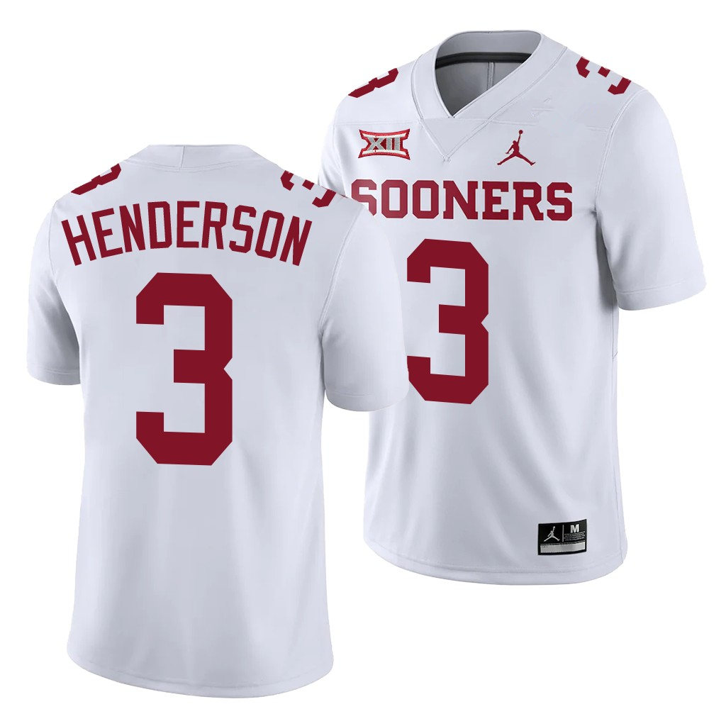 Men Oklahoma Sooners #3 Mikey Henderson White Jordan College Football Game Jersey