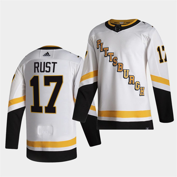 Mens Pittsburgh Penguins #17 Bryan Rust White adidas 2020-21 Reverse Retro Special Edition Jersey