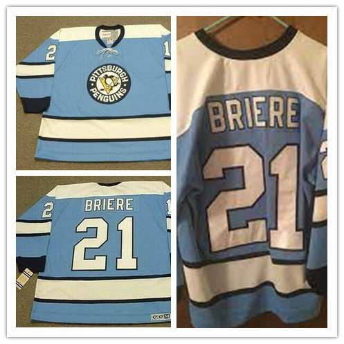 Mens Pittsburgh Penguins Retired Player #21 Michel Briere Blue Classics Jersey