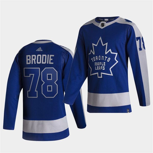 Men's Toronto Maple Leafs #78 T.J. Brodie Blue 2021 adidas NHL REVERSE RETRO JERSEYS