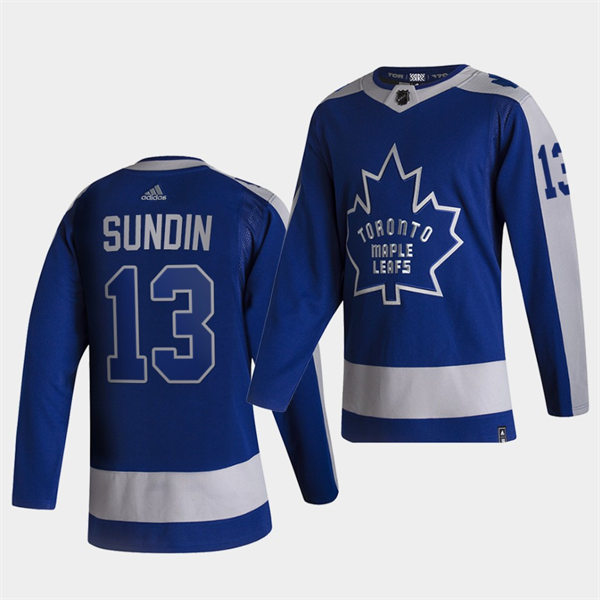 Mens Toronto Maple Leafs Retired Player #13 Mats Sundin Blue 2021 adidas NHL REVERSE RETRO JERSEYS