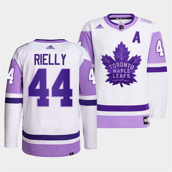 Men's Toronto Maple Leafs #44 Morgan Rielly 2021-22 White Purple Hockey Fights Cancer Primegreen Jersey