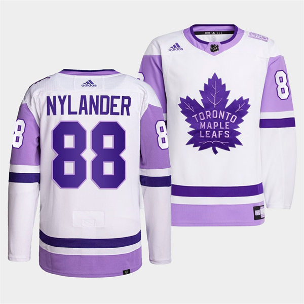 Men's Toronto Maple Leafs #88 William Nylander 2021-22 White Purple Hockey Fights Cancer Primegreen Jersey