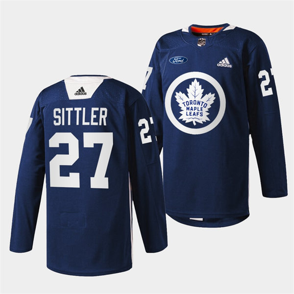 Mens Toronto Maple Leafs Retired Player #27 Darryl Sittler adidas Navy Primary Logo Warm Up Jersey