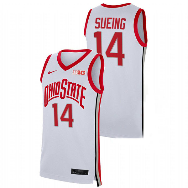 Mens Ohio State Buckeyes #14 Justice Sueing Nike 2021 White Primary College Basketball Game Jersey