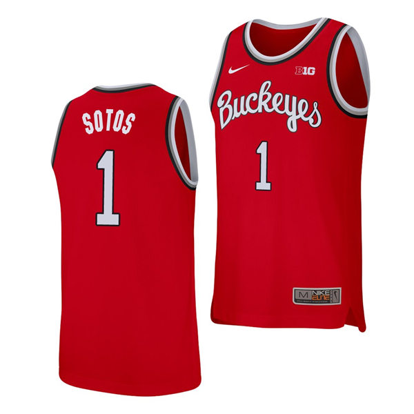 Mens Ohio State Buckeyes #1 Jimmy Sotos Nike 2020 Scarlet College Baketball Jersey