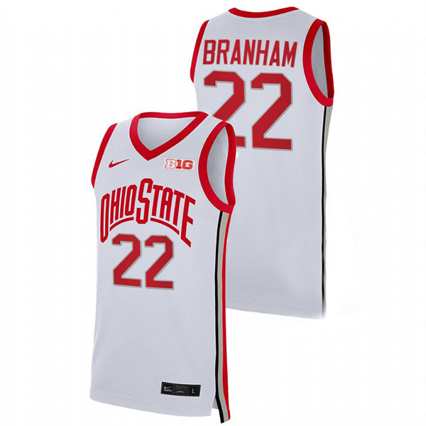 Mens Ohio State Buckeyes #22 Malaki Branham Nike 2021 White Primary College Basketball Game Jersey