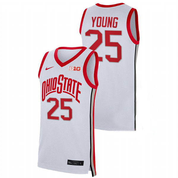 Mens Ohio State Buckeyes #25 Kyle Young Nike 2021 White Primary College Basketball Game Jersey