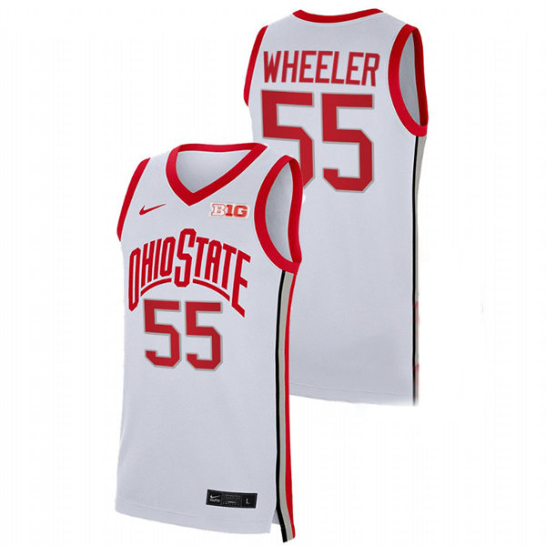 Mens Ohio State Buckeyes #55 Jamari Wheeler Nike 2021 White Primary College Basketball Game Jersey