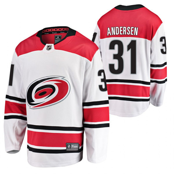 Mens Carolina Hurricanes #31 Frederik Andersen Adidas White Away Player Jersey
