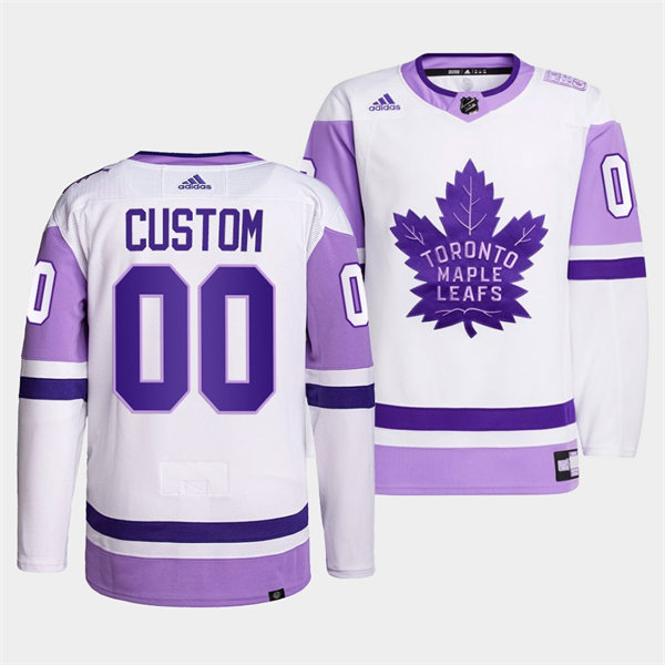 Men's Toronto Maple Leafs Custom 2021-22 White Purple Hockey Fights Cancer Primegreen Jersey