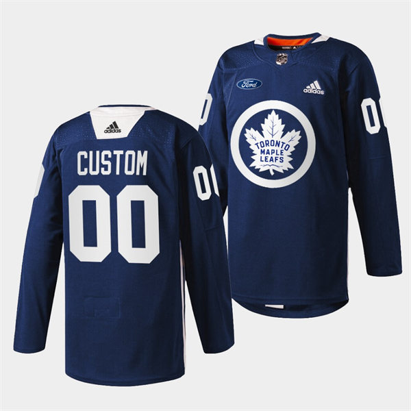 Men's Toronto Maple Leafs Custom Adidas Navy Primary Logo Warm Up Jersey 